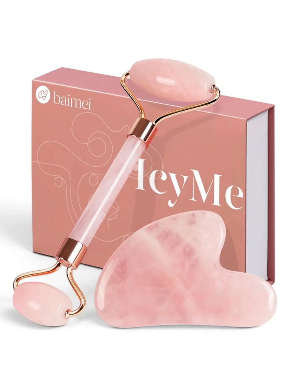 Baimei IcyMe & Daily Concepts Jade & Rose Quartz Rollers and Gua Sha Facial Tool